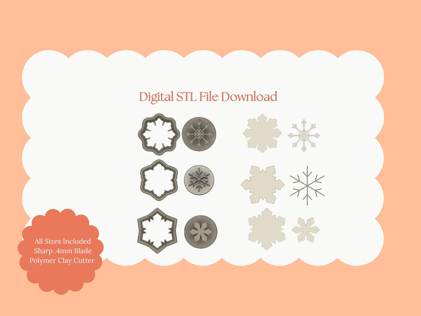Snowflake Trio Clay Cutter | Snowflake Trio STL File – Digital Winter Cutter Set for Holiday Earrings and Christmas Crafts