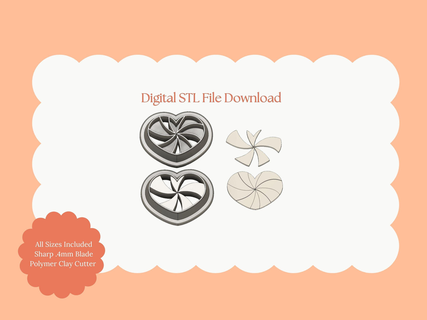 Peppermint Heart Clay Cutter | Peppermint Heart STL File – Digital Candy-Themed Cutter for Holiday Earrings and Valentine Crafts