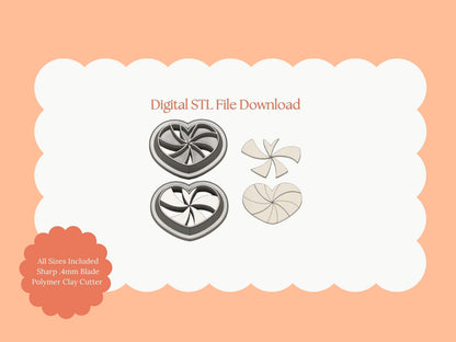 Peppermint Heart Clay Cutter | Peppermint Heart STL File – Digital Candy-Themed Cutter for Holiday Earrings and Valentine Crafts