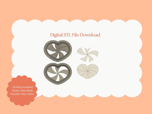 Peppermint Heart Clay Cutter | Peppermint Heart STL File – Digital Candy-Themed Cutter for Holiday Earrings and Valentine Crafts