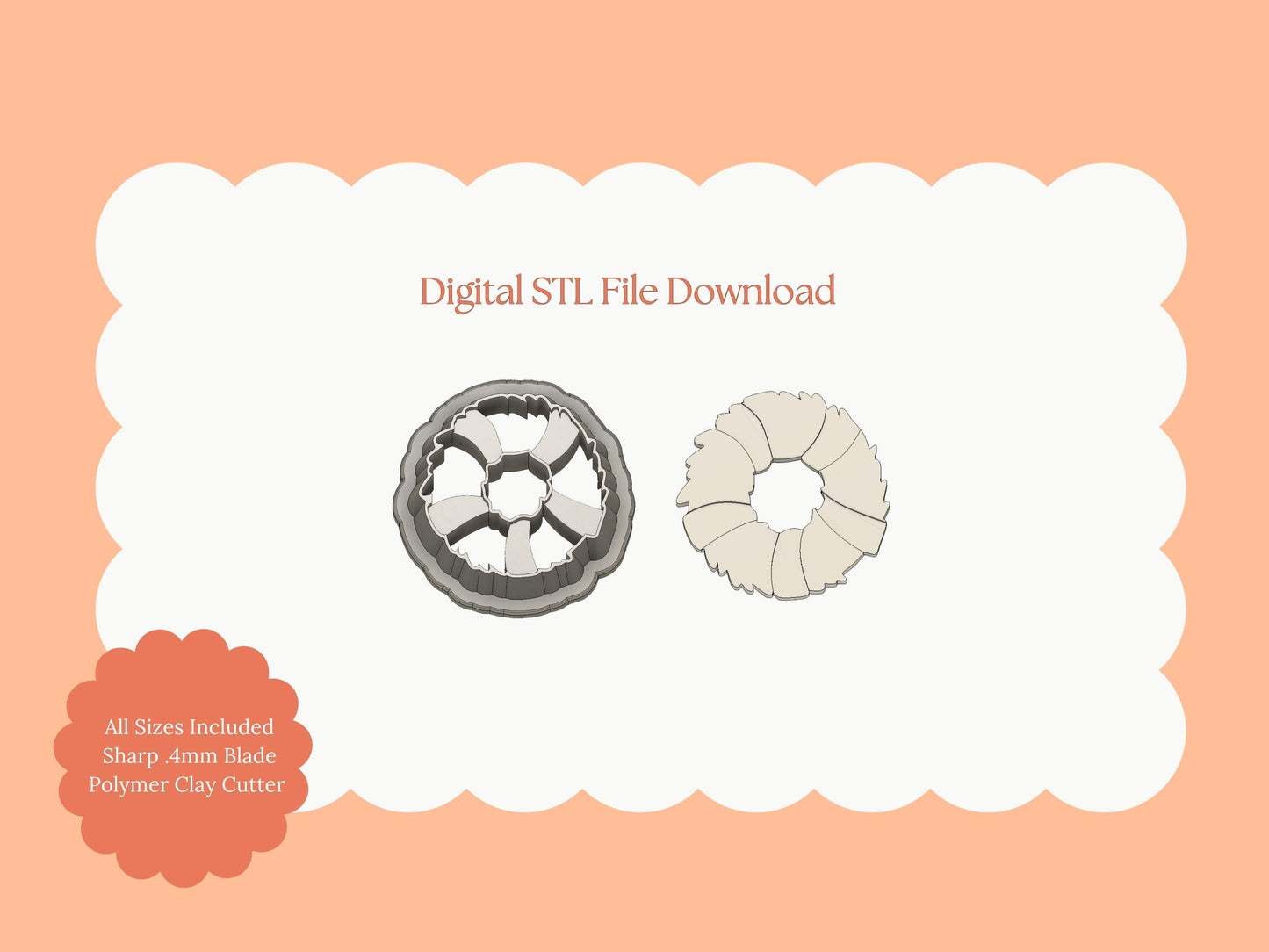 Christmas Banded Wreath Clay Cutter | Banded Wreath STL File – Digital Christmas Cutter for Festive Earrings and Holiday DIY Projects