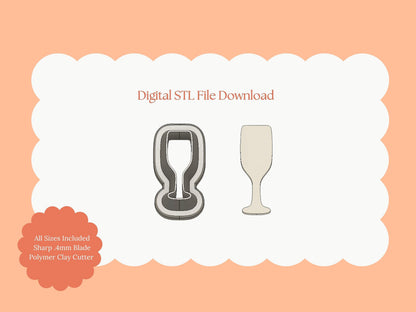Champagne Glass Clay Cutter | Champagne STL File for New Year’s Earrings and Celebration Jewelry