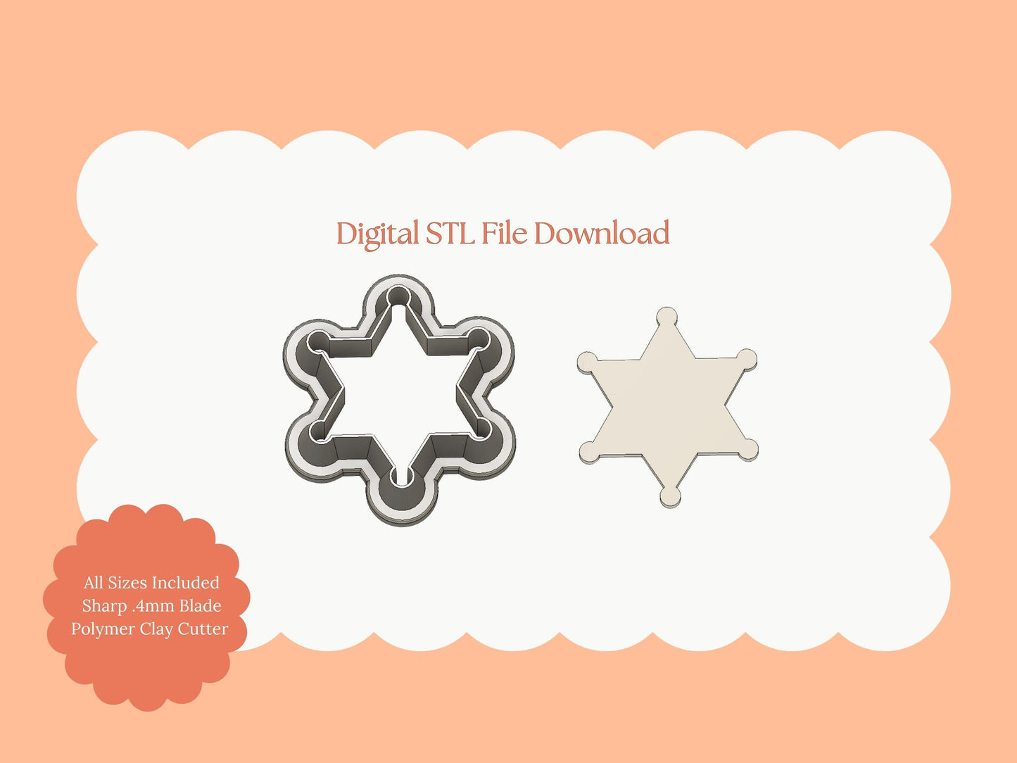 Sheriff Star Clay Cutter | Western Sheriff Badge STL File for Polymer Clay Earrings and Crafts