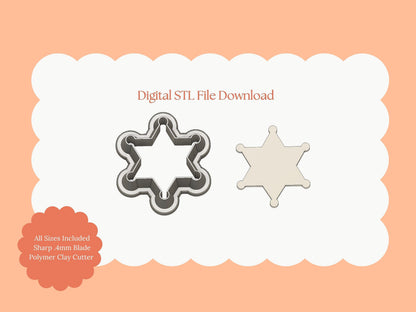 Sheriff Star Clay Cutter | Western Sheriff Badge STL File for Polymer Clay Earrings and Crafts