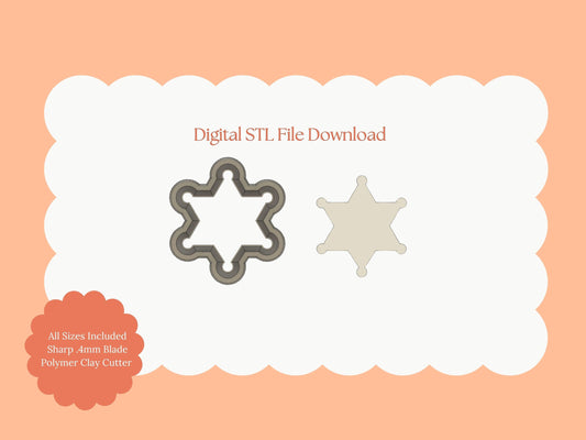 Sheriff Star Clay Cutter | Western Sheriff Badge STL File for Polymer Clay Earrings and Crafts