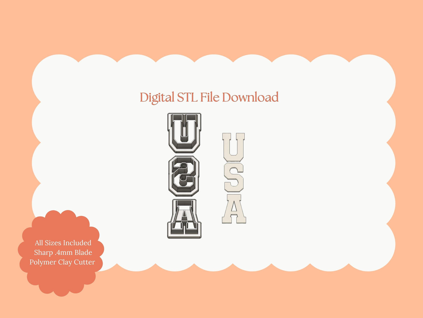 USA Letters Clay Cutter | USA Letters STL File – Patriotic Digital Cutter for Fourth of July Earrings and Crafts