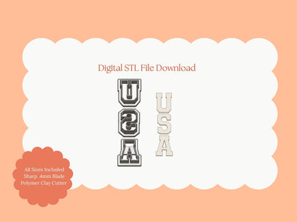 USA Letters Clay Cutter | USA Letters STL File – Patriotic Digital Cutter for Fourth of July Earrings and Crafts