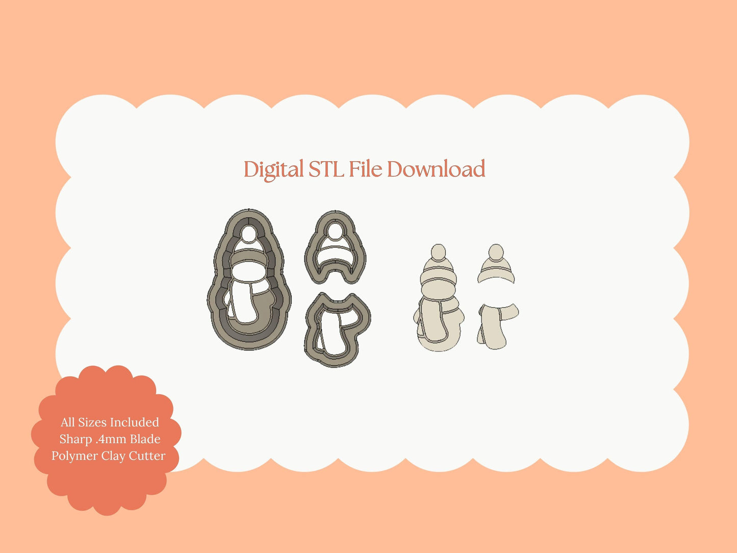 Snowman No. 3 Clay Cutter | Winter Snowman STL File for DIY Earrings and Holiday Jewelry – Digital Download