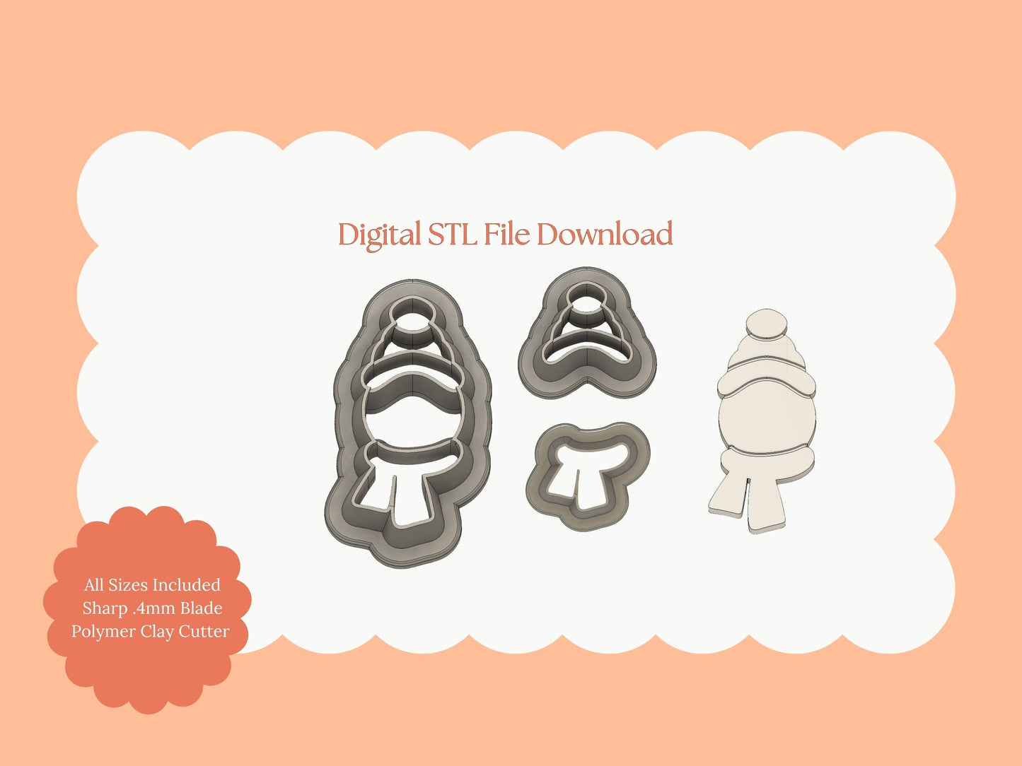 Snowman Head with Cap Clay Cutter | Winter STL File Polymer Clay Cutter for Earrings and Baking