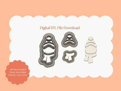 Snowman Head with Cap Clay Cutter | Winter STL File Polymer Clay Cutter for Earrings and Baking