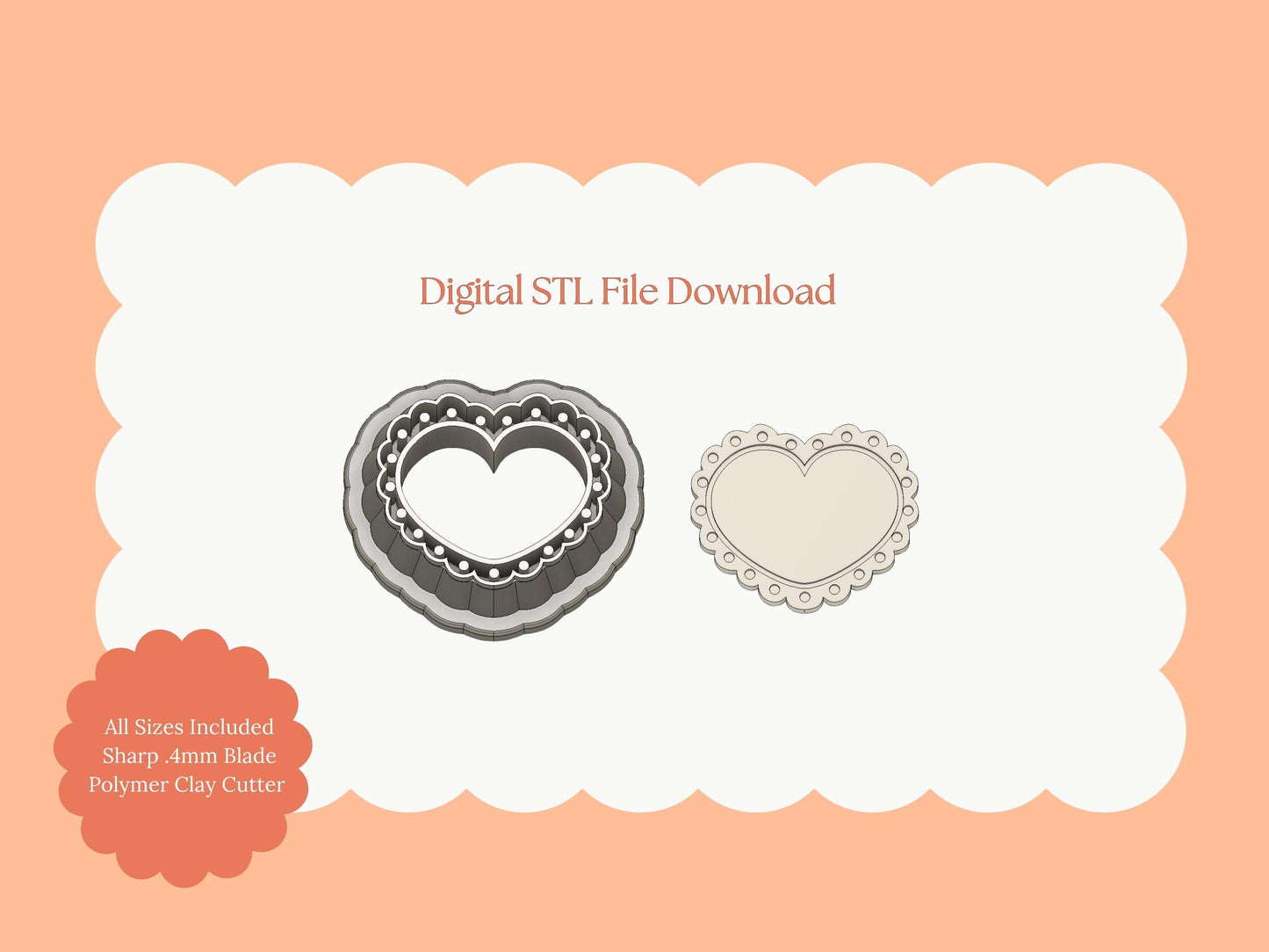 Scallop Heart Emboss No. 2 Clay Cutter | Embossed Heart STL File for Valentine Earrings – Romantic Digital Download
