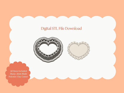 Scallop Heart Emboss No. 2 Clay Cutter | Embossed Heart STL File for Valentine Earrings – Romantic Digital Download