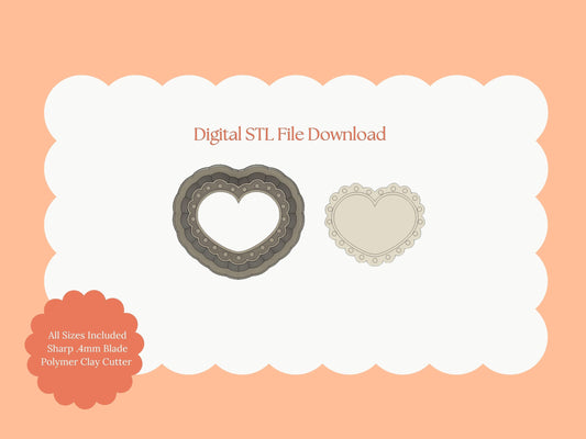 Scallop Heart Emboss No. 2 Clay Cutter | Embossed Heart STL File for Valentine Earrings – Romantic Digital Download