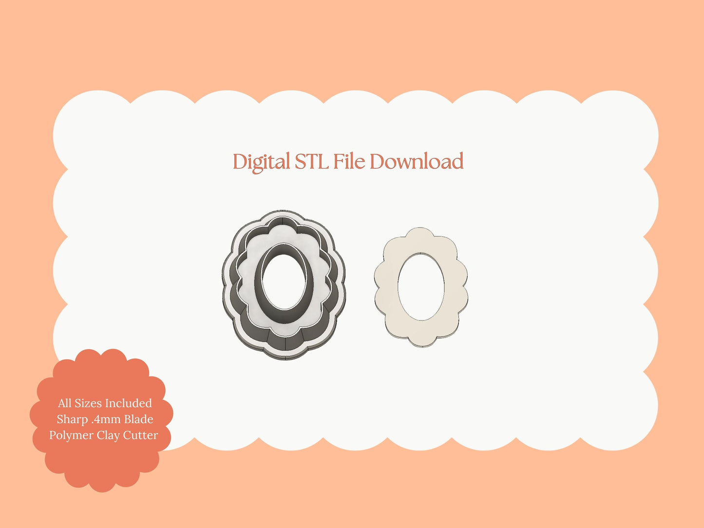 Scalloped Oval Shape Clay Cutter | Scalloped Oval STL File – Elegant Clay Cutter for Vintage Earrings and Classic Crafts