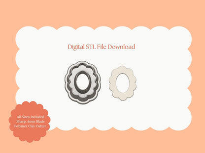 Scalloped Oval Shape Clay Cutter | Scalloped Oval STL File – Elegant Clay Cutter for Vintage Earrings and Classic Crafts