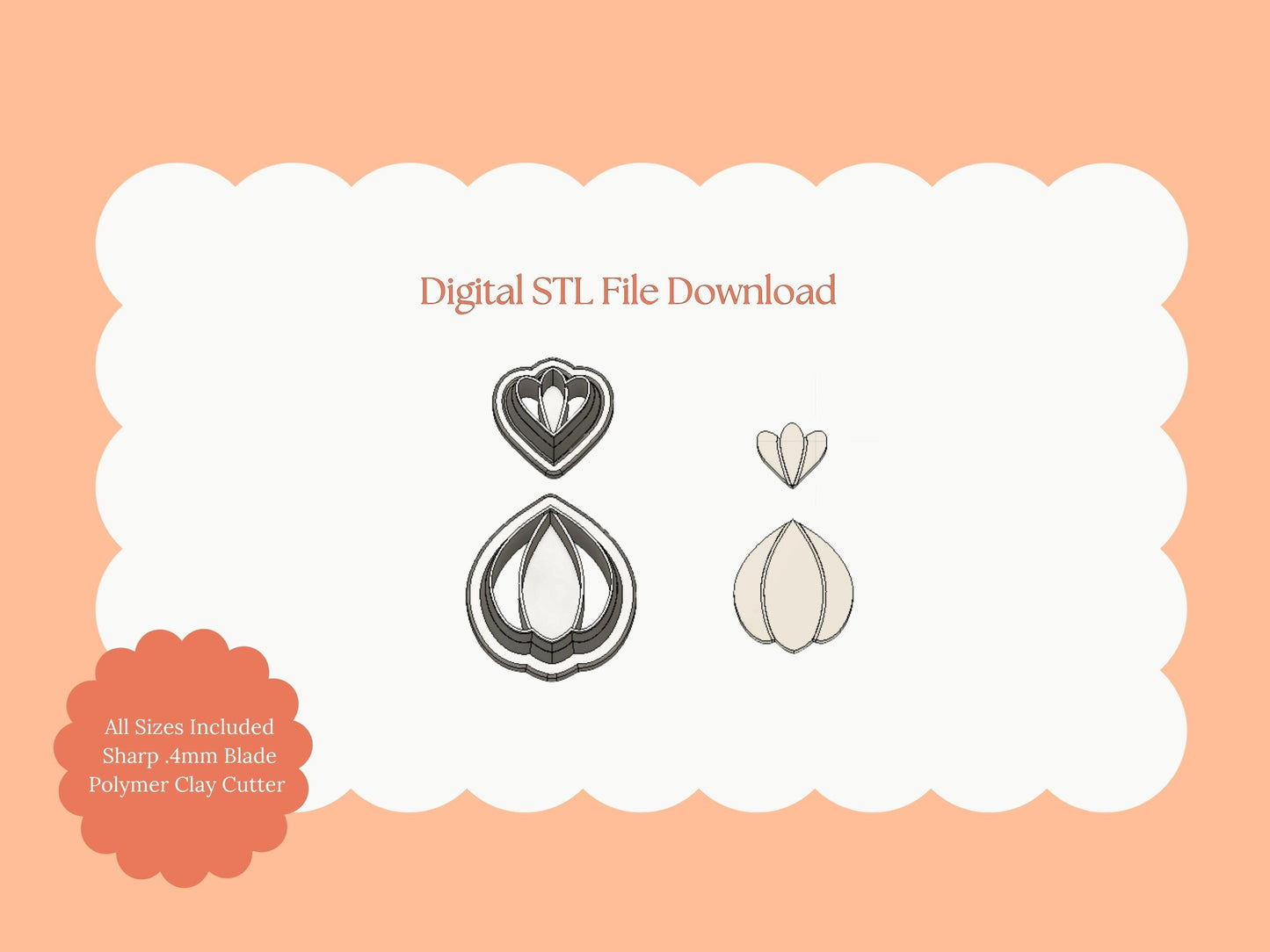 Scalloped Floral Shape No. 1 Clay Cutter | Floral STL File – Digital Scalloped Cutter for Elegant Botanical Earrings