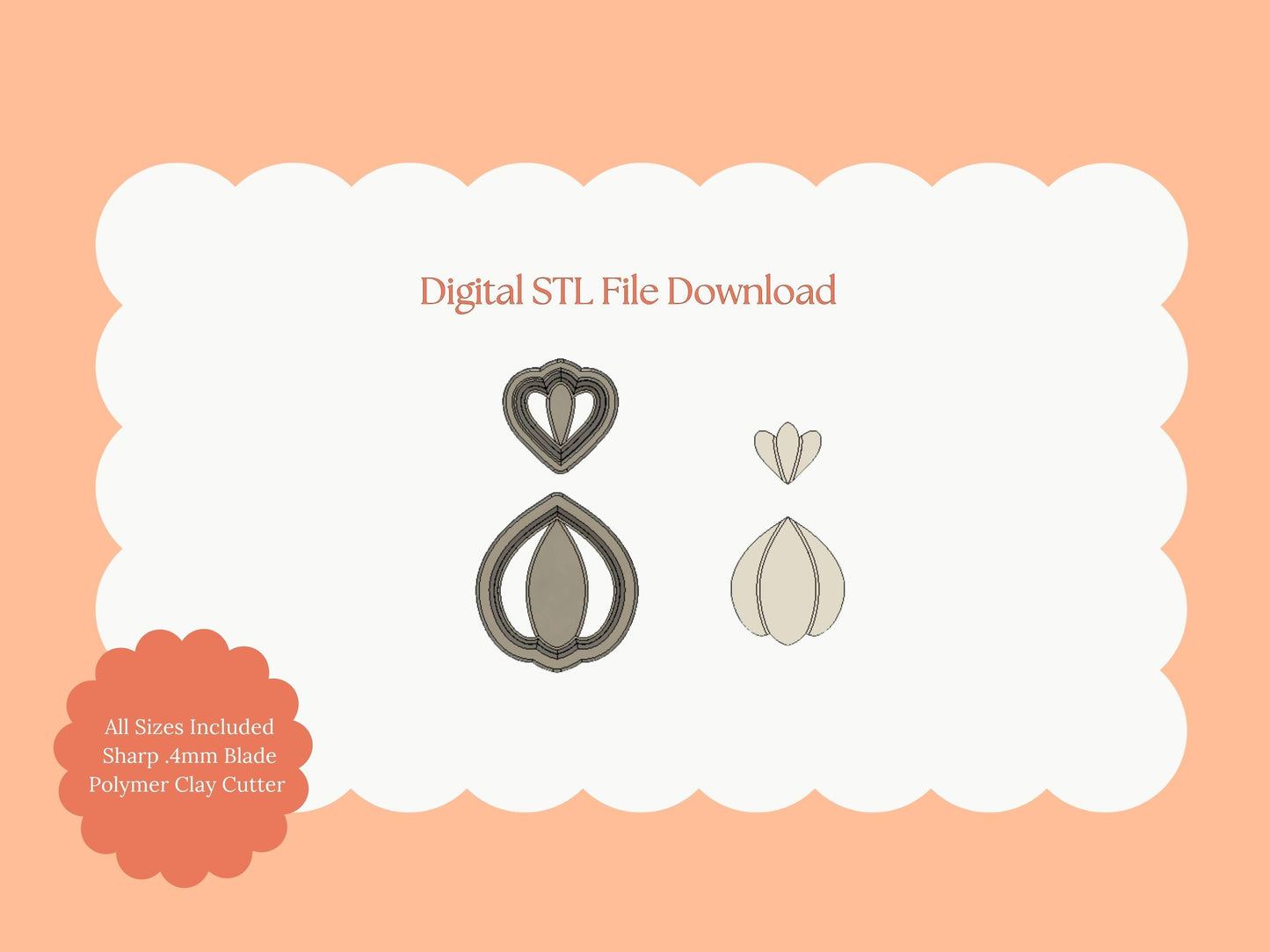 Scalloped Floral Shape No. 1 Clay Cutter | Floral STL File – Digital Scalloped Cutter for Elegant Botanical Earrings