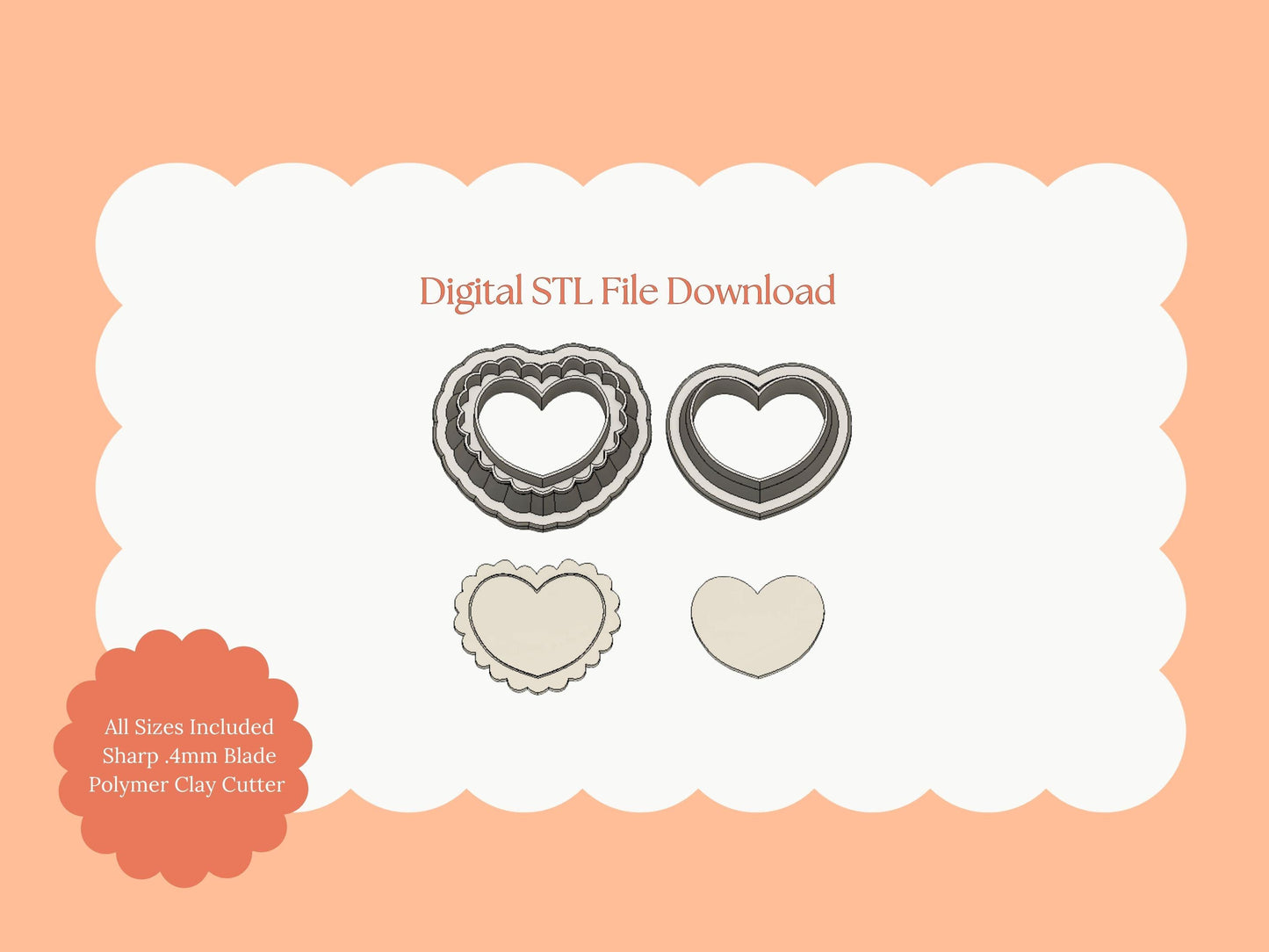 Scallop Heart No. 3 Clay Cutter | Romantic Scallop Heart STL File for Valentine Earrings – Digital Download