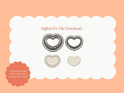 Scallop Heart No. 3 Clay Cutter | Romantic Scallop Heart STL File for Valentine Earrings – Digital Download
