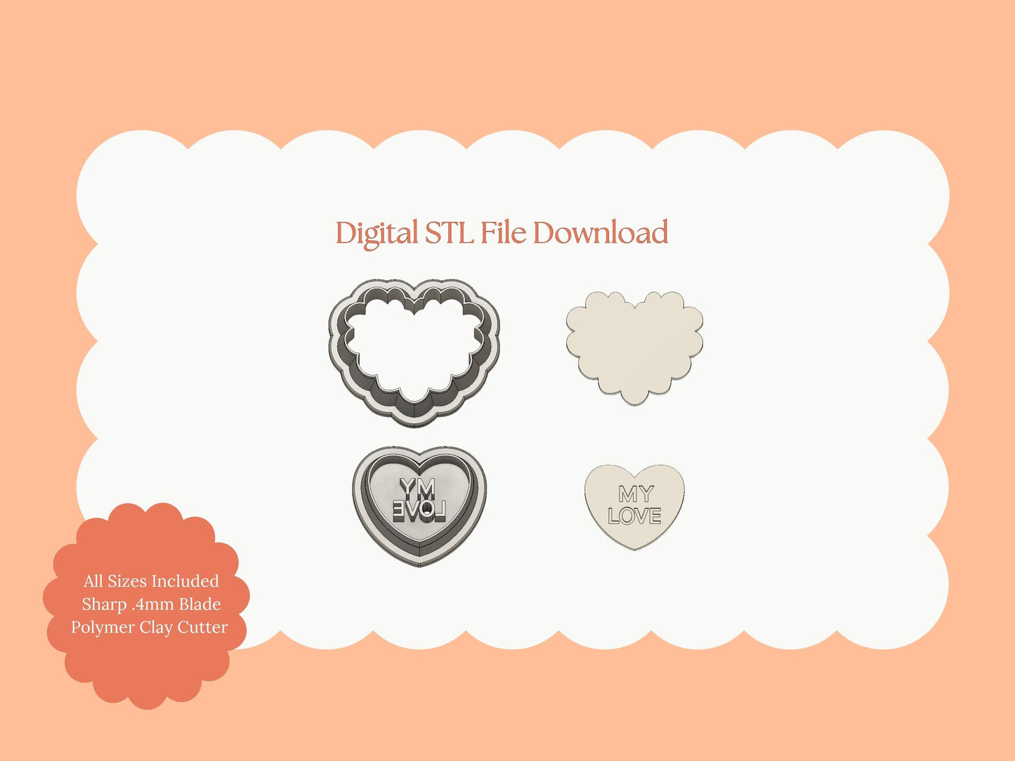 Scalloped Valentine Clay Cutter | Romantic Scallop Heart STL File for Valentine Earrings – Digital Download