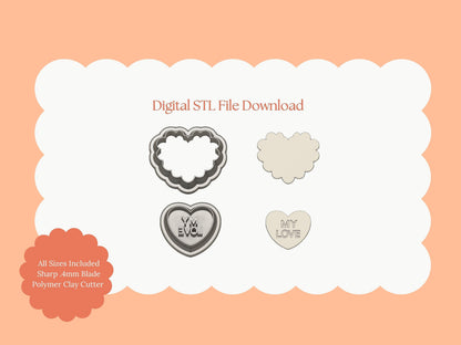 Scalloped Valentine Clay Cutter | Romantic Scallop Heart STL File for Valentine Earrings – Digital Download