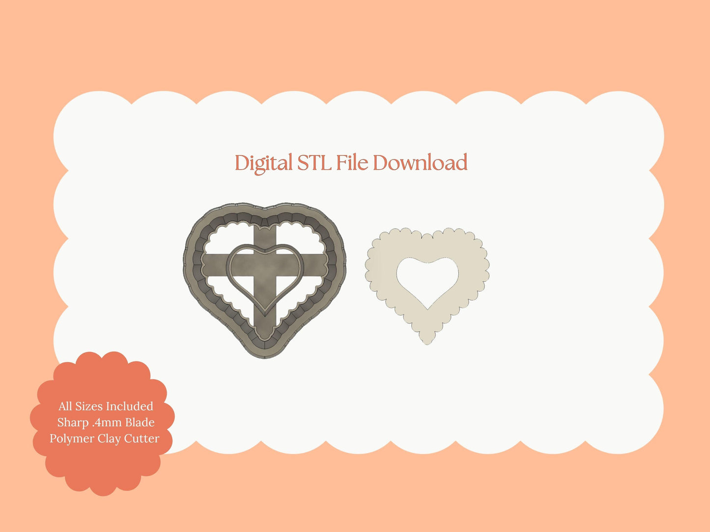 Scallop Heart Cutout No. 1 Clay Cutter | Scallop Heart Cutout Digital STL File for Valentine Earrings and Craftsmal
