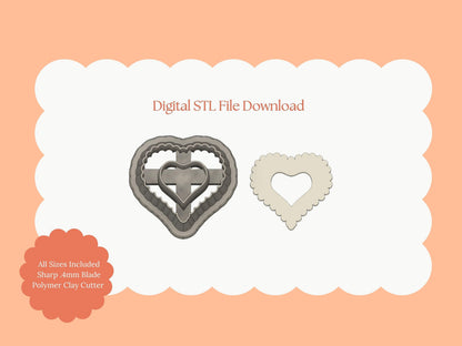 Scallop Heart Cutout No. 1 Clay Cutter | Scallop Heart Cutout Digital STL File for Valentine Earrings and Craftsmal