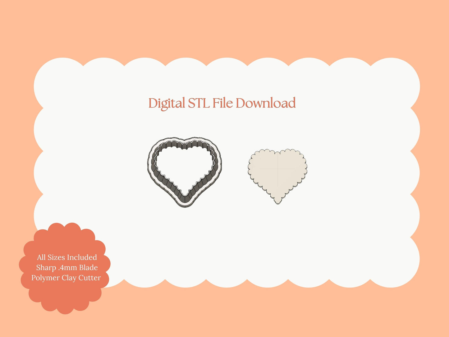 Scalloped Sugar Heart Cookie Clay Cutter | Heart Cookie STL File for Valentine Earrings – Sweet Treat Digital Download