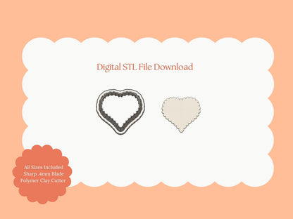 Scalloped Sugar Heart Cookie Clay Cutter | Heart Cookie STL File for Valentine Earrings – Sweet Treat Digital Download