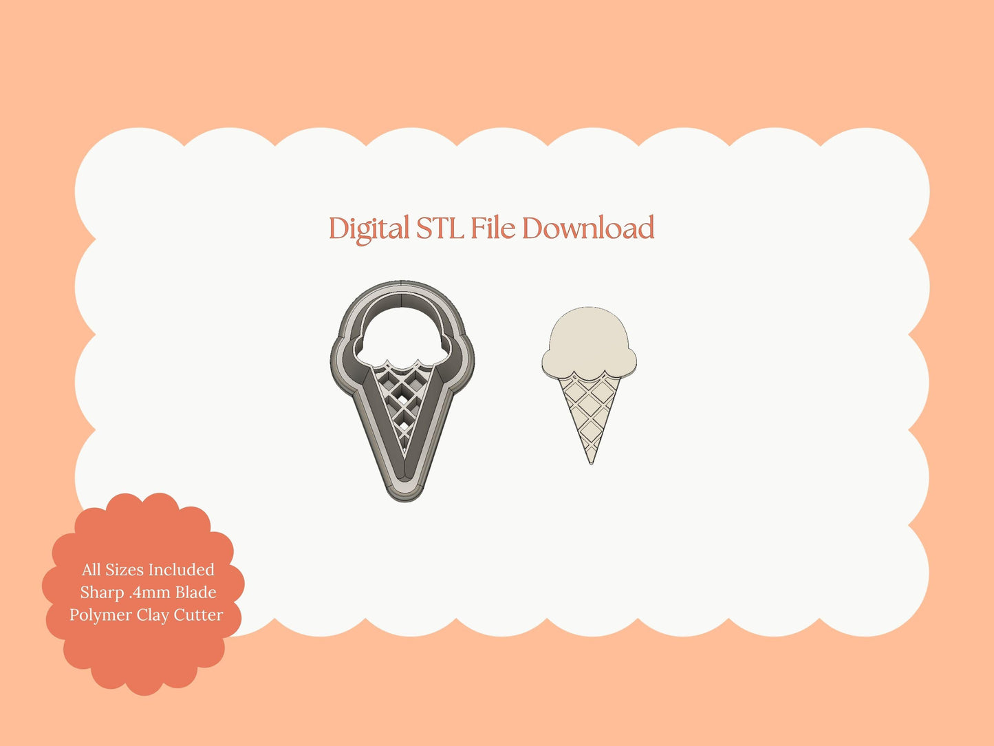 Ice Cream Shape No. 2 Clay Cutter | Ice Cream STL File – Digital Dessert Cutter for Summer Earrings and Sweet Clay Projects