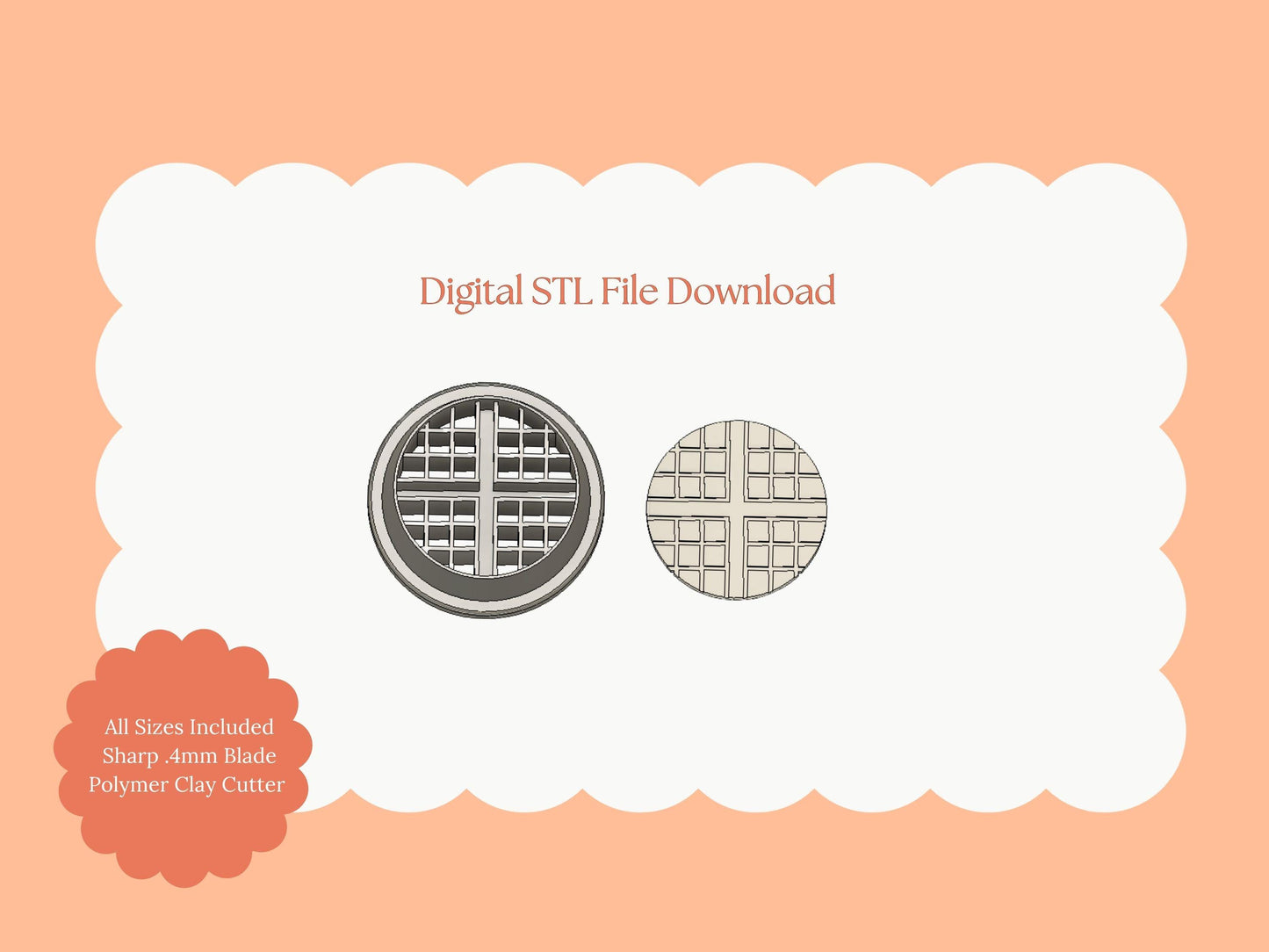 Waffle Clay Cutter | Waffle STL File for Polymer Clay Earrings and Food Jewelry