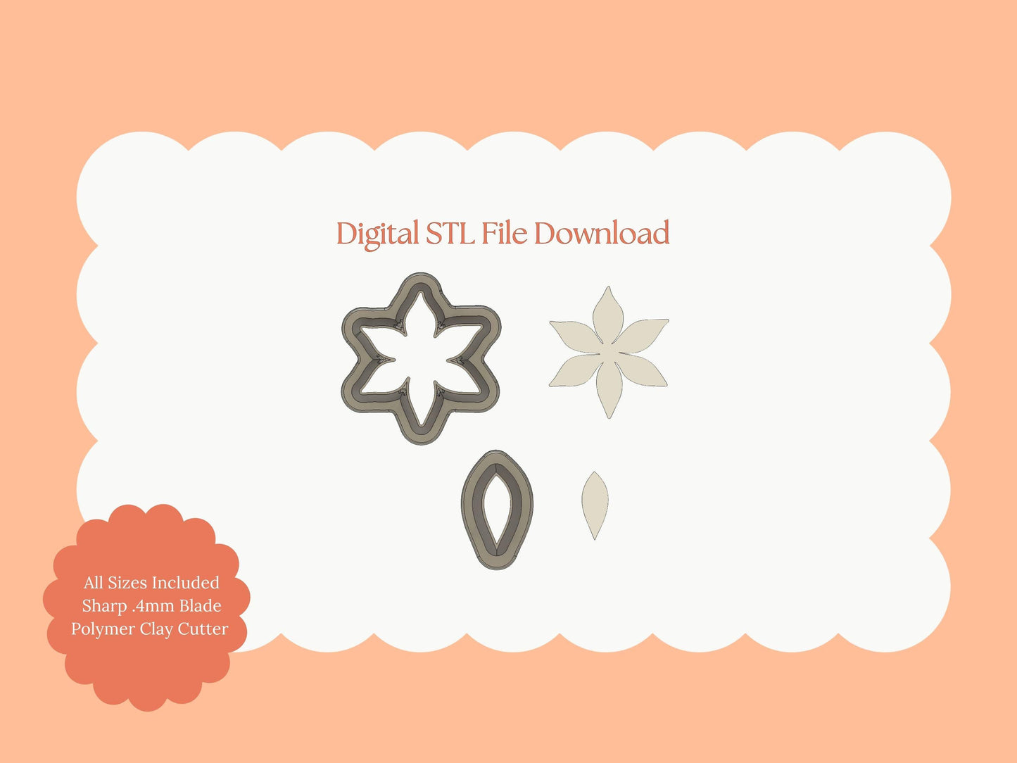 Poinsettia No. 3 Clay Cutter | Christmas Poinsettia STL File – Digital Floral Cutter for Holiday Earrings and Botanical Crafts