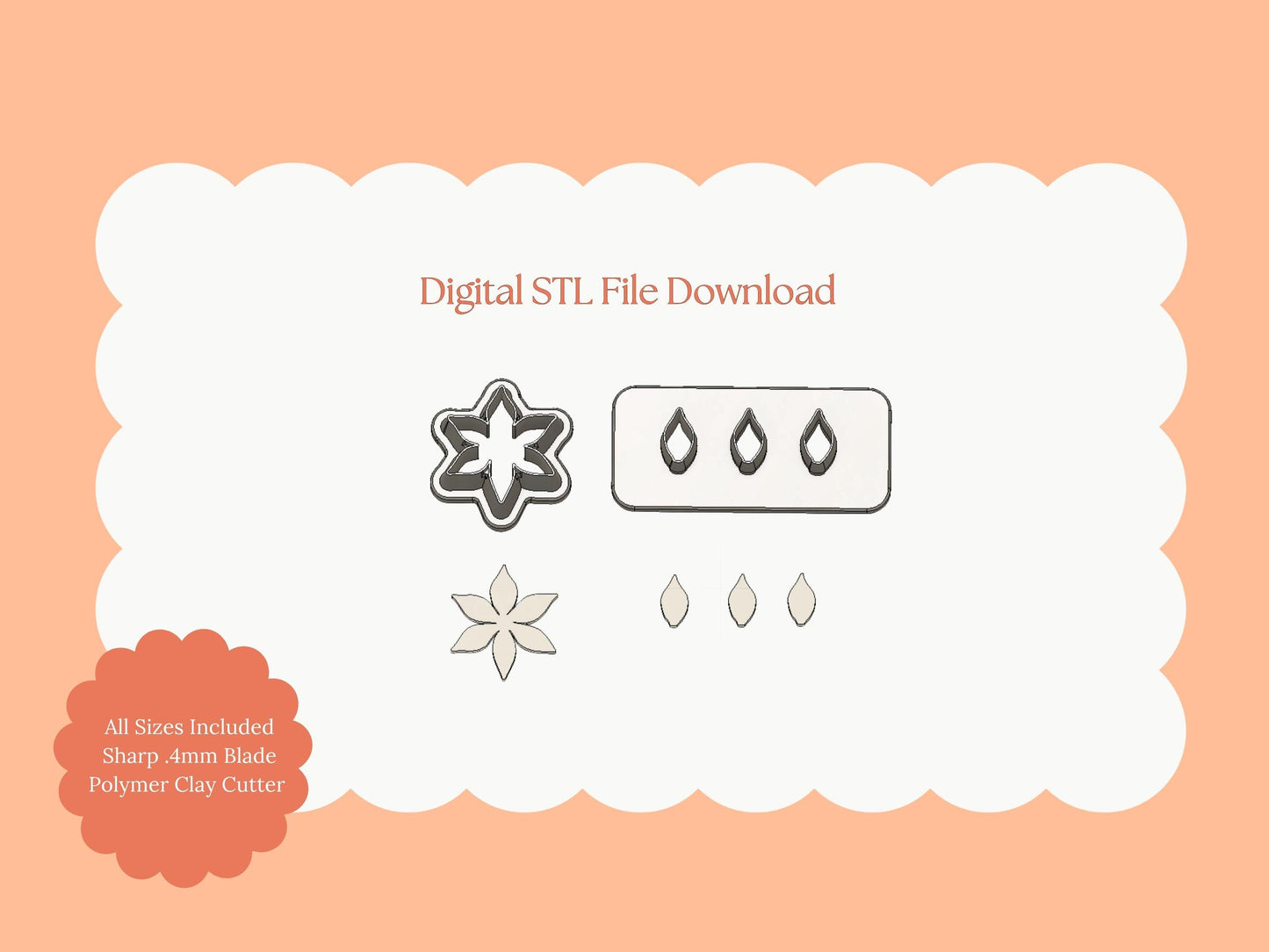 Poinsettia No. 4 Clay Cutter | Poinsettia STL File – Digital Holiday Cutter for Christmas Earrings and Winter Floral Crafts