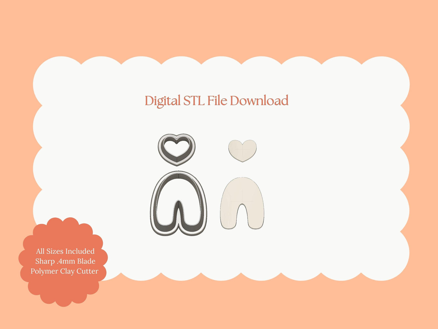 Rounded U Shape Heart Dangle | Heart Dangle STL File – Digital Romantic Cutter for Valentine Earrings and Love Jewelry