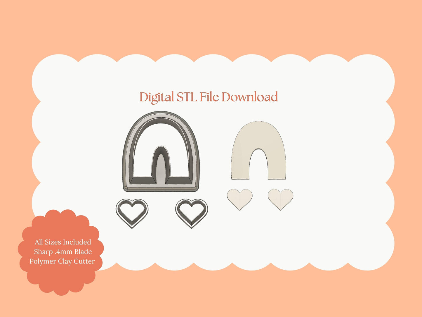 U Shape Heart Dangle Clay Cutter | STL File Download for Geometric Polymer Clay Earrings and DIY Jewelry Projects