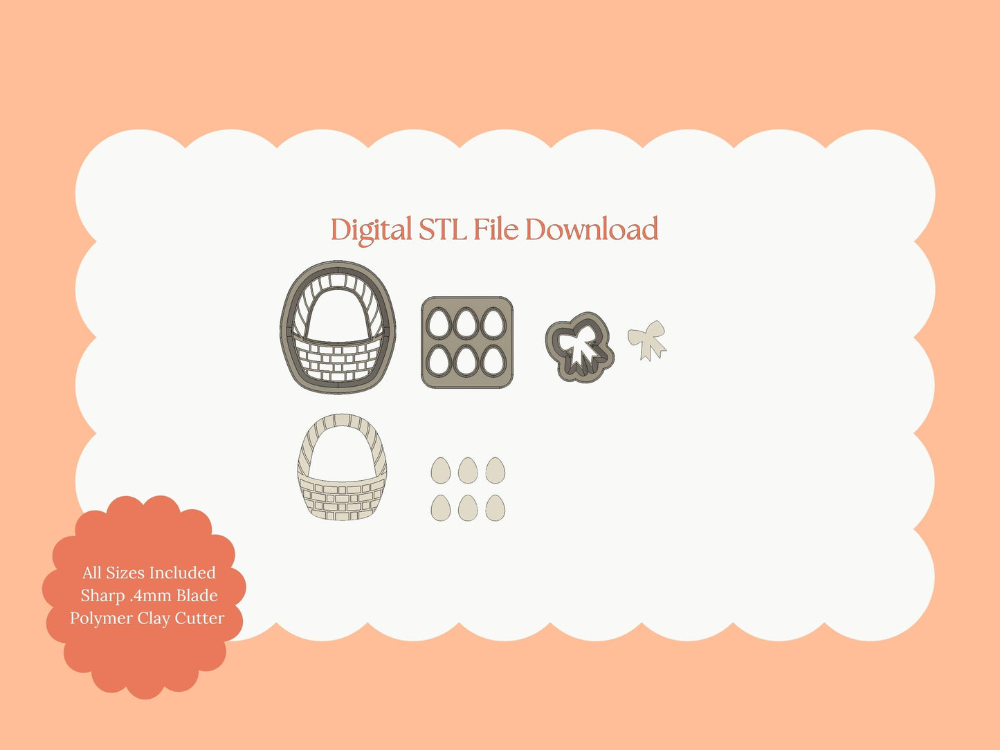 Easter Egg Basket No. 1 Clay Cutter | Easter Egg Basket STL File for Polymer Clay Earrings and Holiday Jewelry