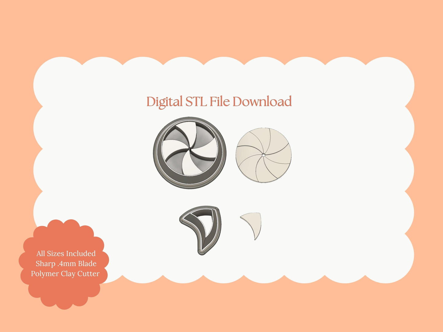 Peppermint No. 1 Clay Cutter | Christmas Peppermint STL File for Polymer Clay Earrings and Gifts