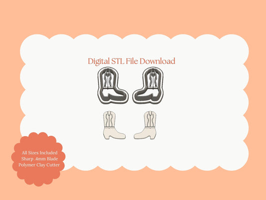 Cowboy Boots Clay Cutter | Cowboy Boots STL File for Polymer Clay Earrings and Country Jewelry