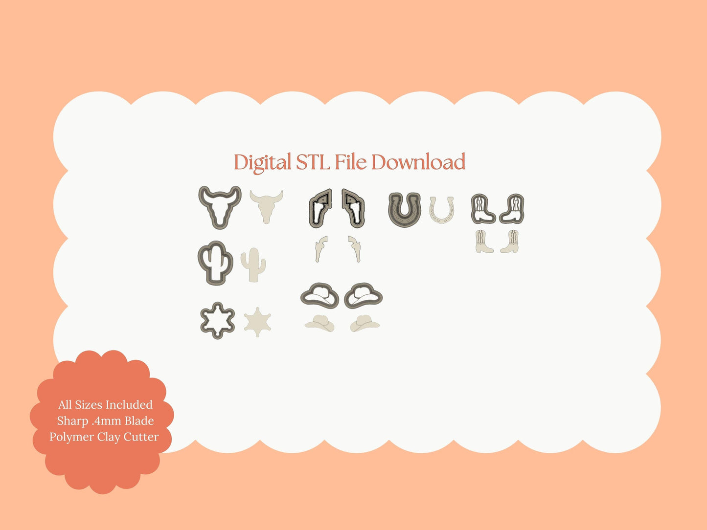 Western Small Bundle Clay Cutter Set | STL File Download for Western Earrings, Polymer Clay Jewelry and Cowboy Crafts