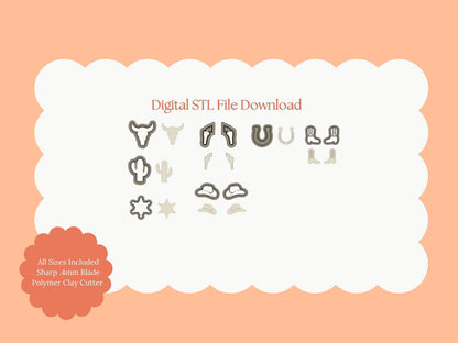 Western Small Bundle Clay Cutter Set | STL File Download for Western Earrings, Polymer Clay Jewelry and Cowboy Crafts