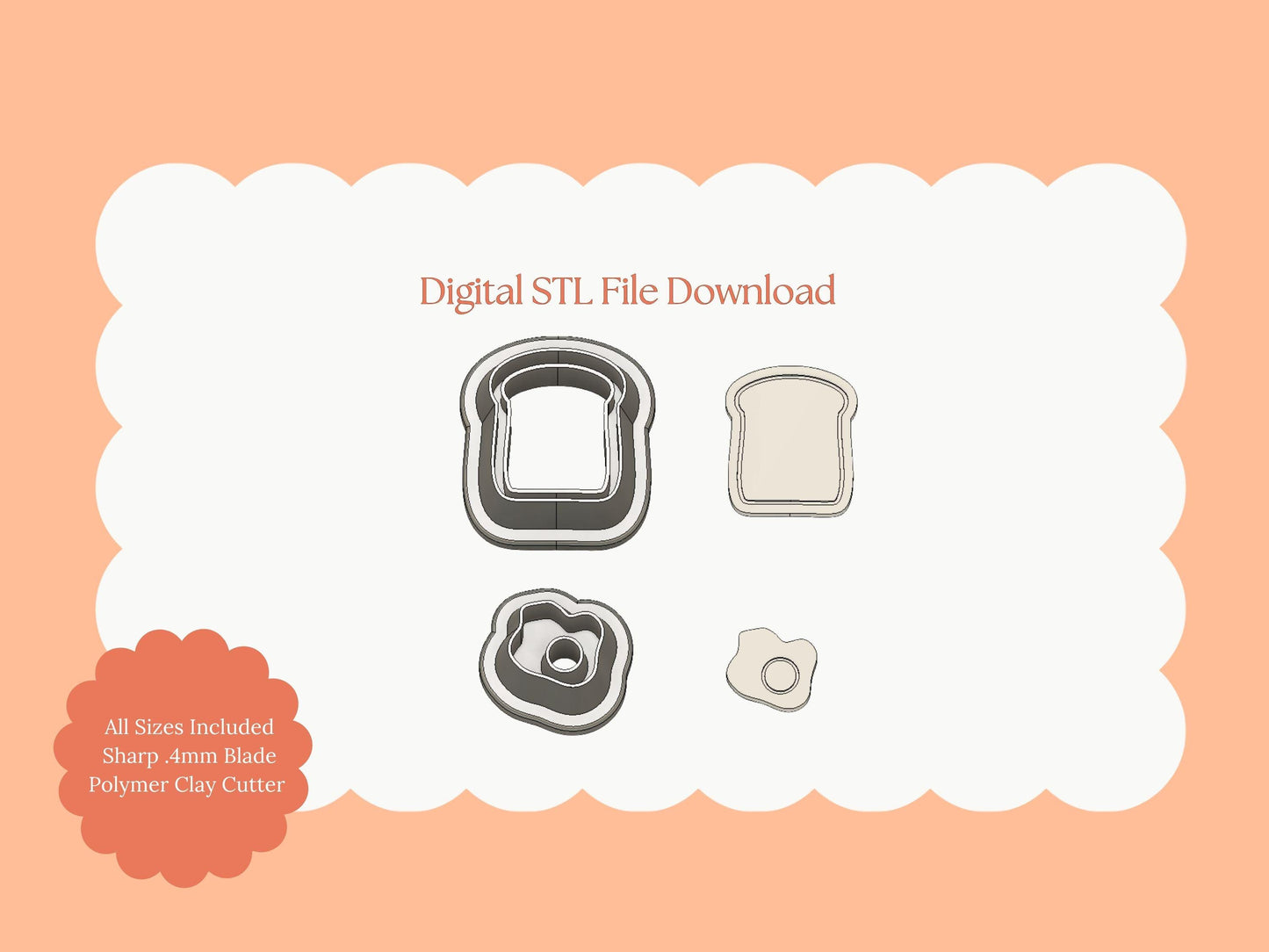 Toast and Eggs Clay Cutter | Toast and Eggs STL File – Digital Breakfast Clay Cutter for Food Earrings and Cute Crafts
