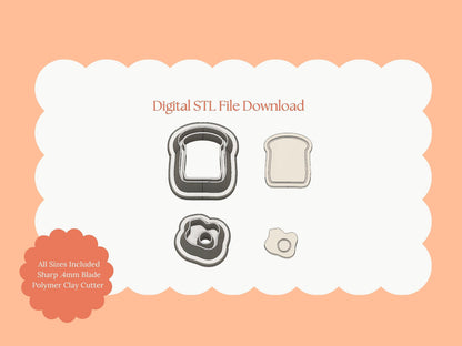 Toast and Eggs Clay Cutter | Toast and Eggs STL File – Digital Breakfast Clay Cutter for Food Earrings and Cute Crafts