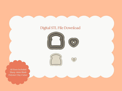 Heart Toast and Eggs No. 2 Cutter | Heart Toast and Eggs STL File – Digital Breakfast Cutter for Cute Valentine Earrings