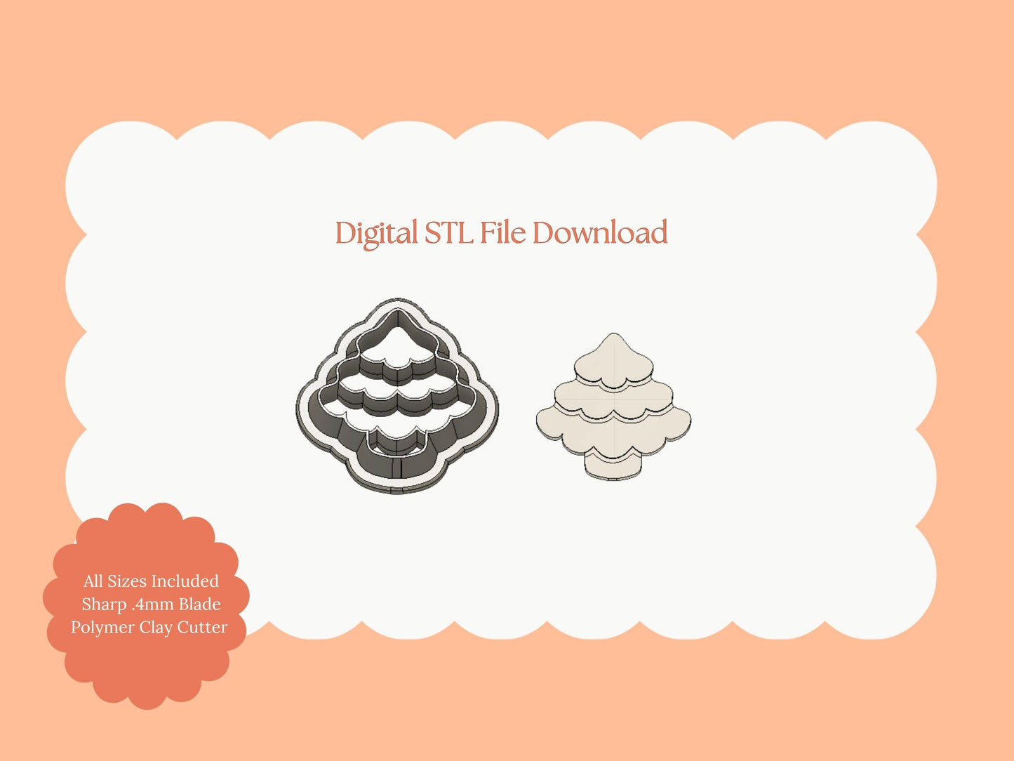 Wavy Rounded Tree Clay Cutter | Christmas Tree Ornament Digital STL File for Earrings and Holiday Crafts