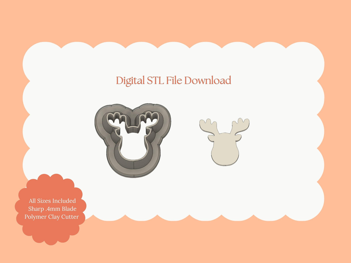 Reindeer Head No. 2 Clay Cutter | Reindeer Head STL File for Holiday Earrings – Christmas Digital Download