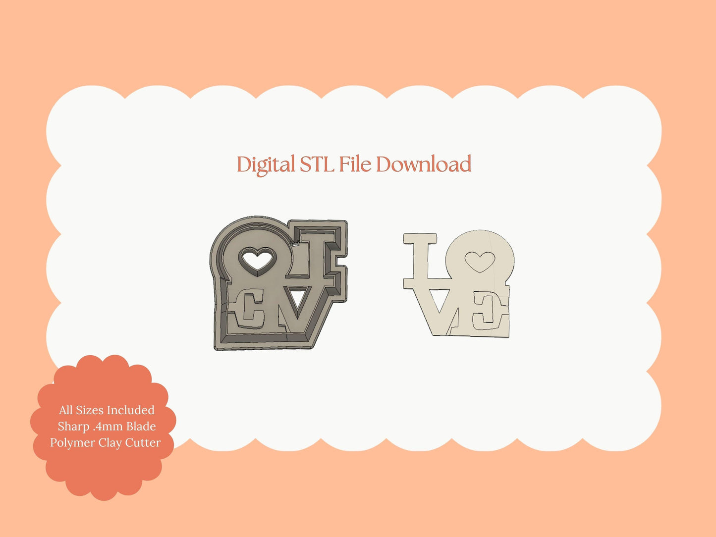 LOVE Embossed Stamp Clay Cutter | LOVE Stamp STL File – Valentine's Embossed Clay Cutter Digital Download