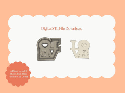 LOVE Embossed Stamp Clay Cutter | LOVE Stamp STL File – Valentine's Embossed Clay Cutter Digital Download