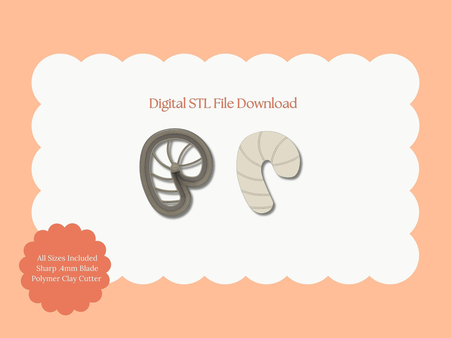 Candy Cane No. 3 Clay Cutter | Candy Cane No. 3 STL File – Digital Holiday Cutter for Christmas Earrings & Candy-Themed Clay Crafts