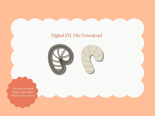 Candy Cane No. 3 Clay Cutter | Candy Cane No. 3 STL File – Digital Holiday Cutter for Christmas Earrings & Candy-Themed Clay Crafts
