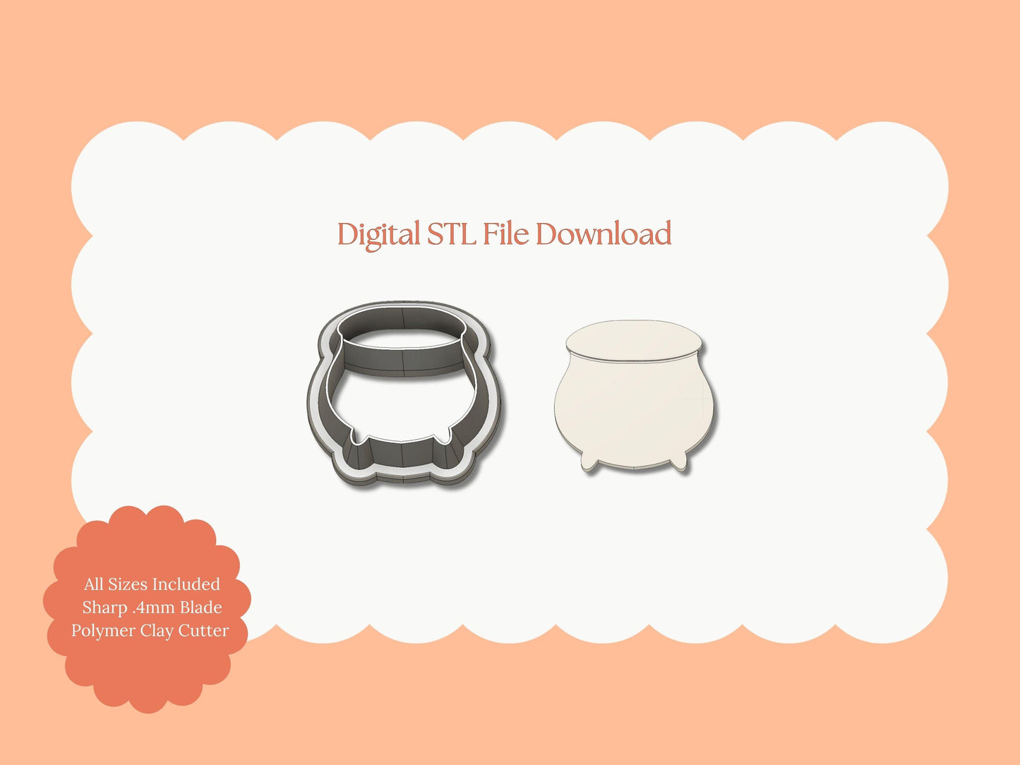 Cauldron No. 2 Clay Cutter | Cauldron No. 2 STL File – Digital Halloween Cutter for Spooky Earrings & Witchy Clay Crafts